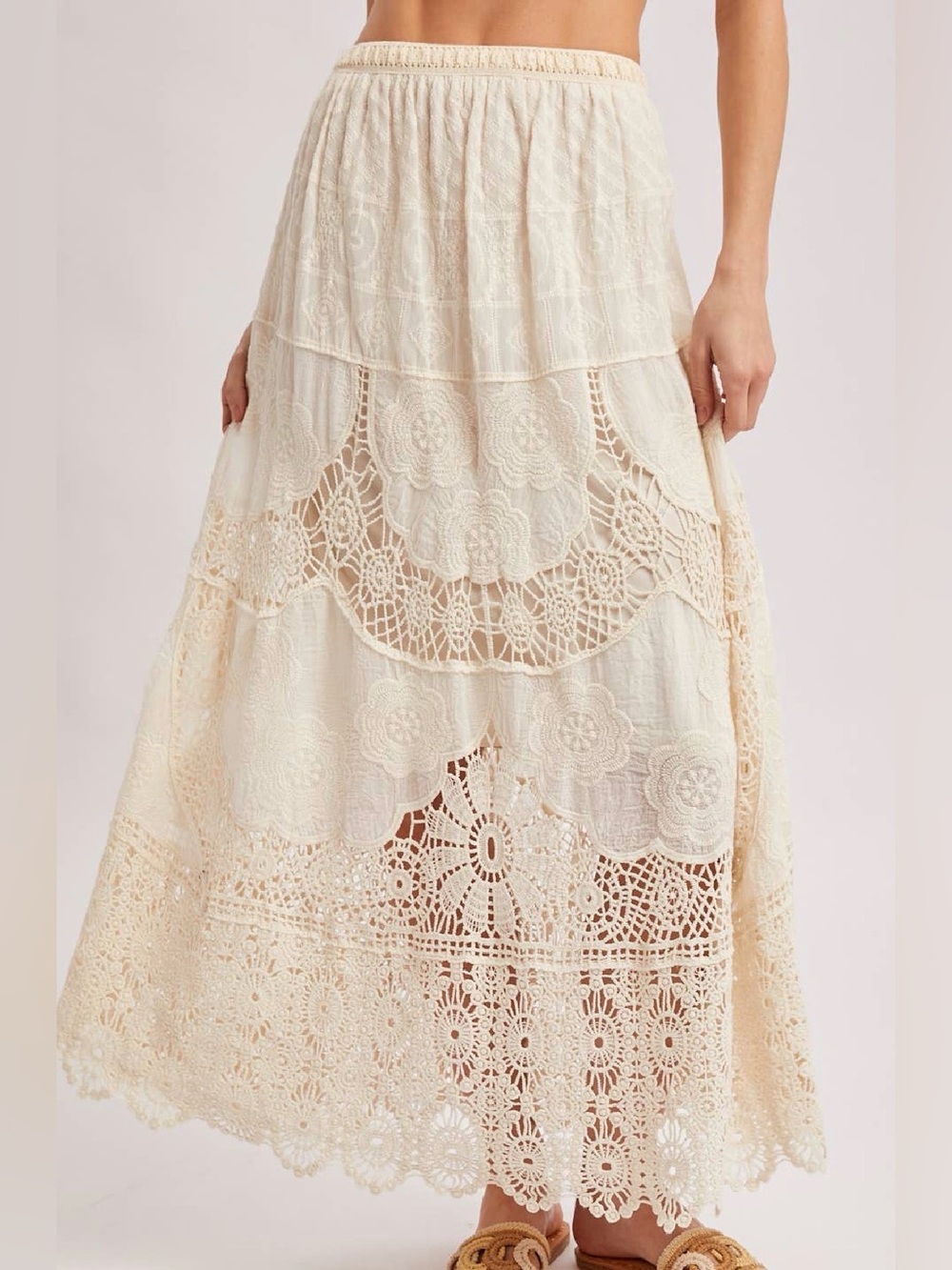 NWT Bluivy Crochet Lace Boho Festival Maxi Long Skirt Ivory - Picture 6 of 12